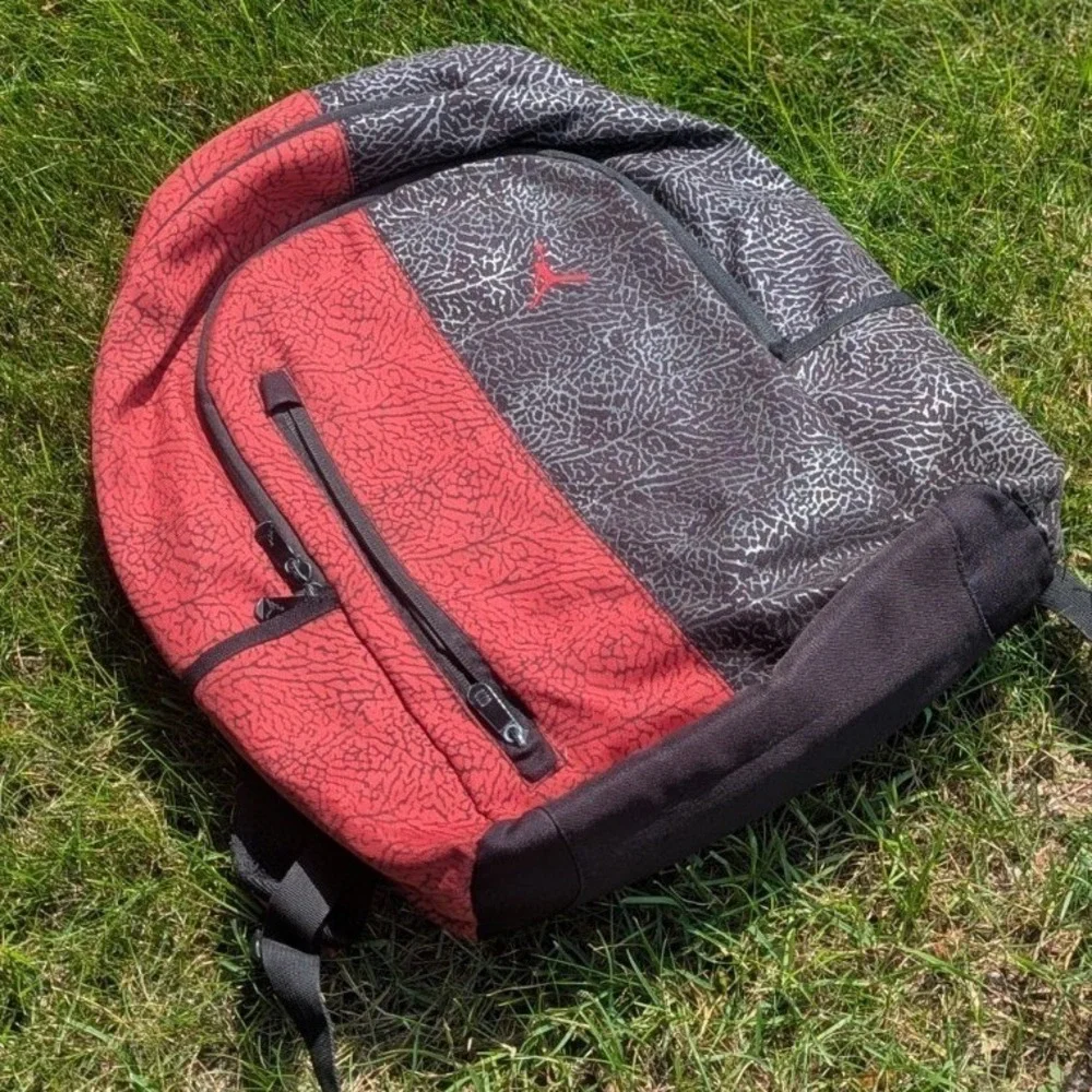 Jordan Elephant Print Backpack Red Black Gray Jumpman Streetwear School Bag